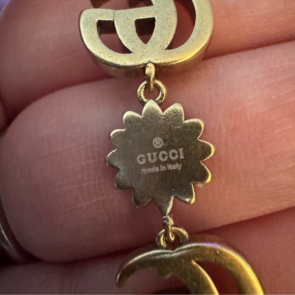 Gucci Gold-Tone GG Drop Earrings with Blue and Turquoise Enamel Flowers - Picture 5 of 6